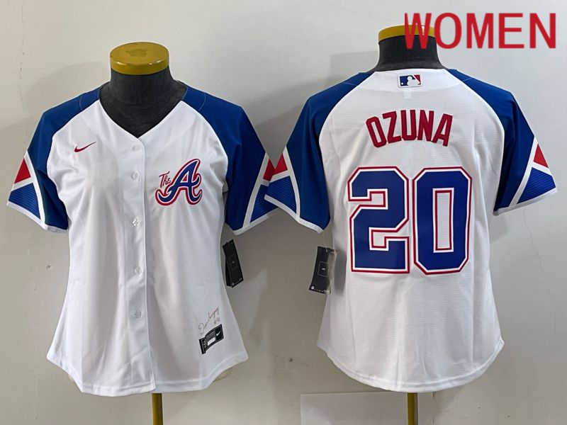 Women Atlanta Braves #20 Ozuna White City Edition 2024 Nike MLB Jersey style 1